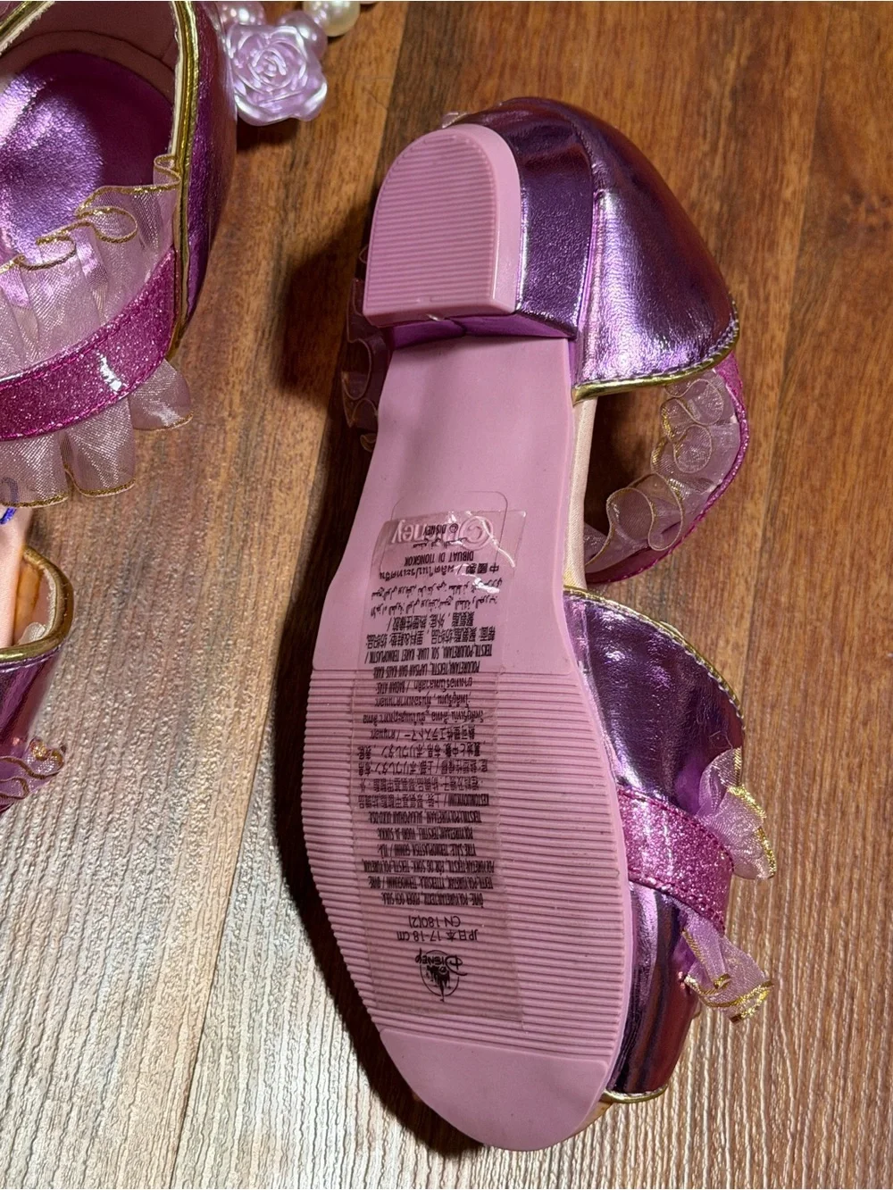 Disney Rapunzel Princess Dress-Up Shoes with Bead Necklace size 11-12